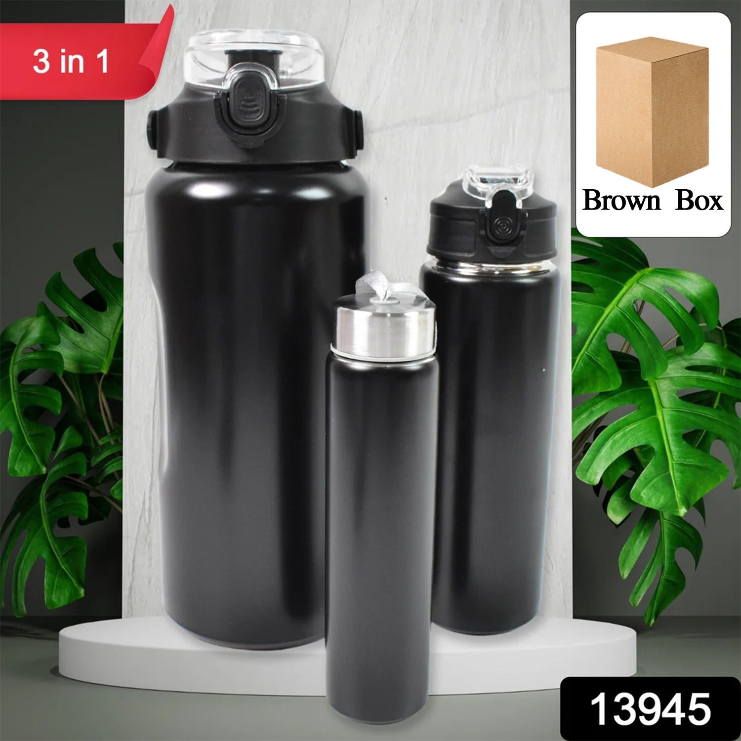3 In 1 Stainless Steel Insulated Water Bottle Double Wall Vacuum (3 Pcs Set  Different Size) 3 In 1 Stainless Steel Insulated Water Bottle Double Wall Vacuum (3 Pcs Set  Different Size)